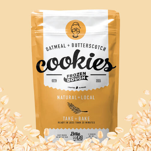 Our oatmeal cookie with butterscotch chips. Image of cookie package.