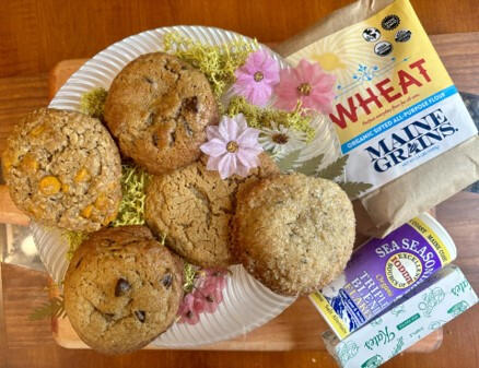 Picture of baked cookies and local Maine ingredients.